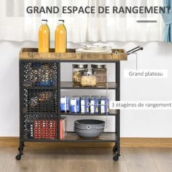 HOMCOM Desserte Vintage Style Industriel - Chariot De Service 3 étagères Et Plateau à Rebord - Châssis Métal Noir Avec Parois Ajourées Et Poignée - MDF Aspect Bois Vieilli - Marron 10 HOMCOM Desserte Vintage Style Industriel - Chariot De Service 3 étagères Et Plateau à Rebord - Châssis Métal Noir Avec Parois Ajourées Et Poignée - MDF Aspect Bois Vieilli - Marron -France HOMCOM Soldes 2022 47140718 4