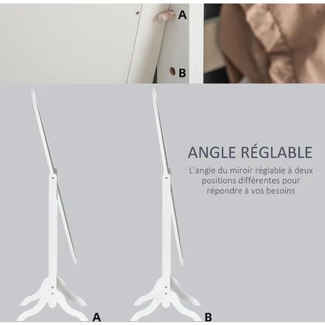 HOMCOM Miroir à Pied Ovale Style Shabby Chic Inclinaison Réglable Dim. 47L X 45l X 154H Cm MDF Blanc 7 HOMCOM Miroir à Pied Ovale Style Shabby Chic Inclinaison Réglable Dim. 47L X 45l X 154H Cm MDF Blanc – Image 5