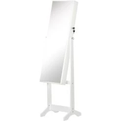 HOMCOM Armoire à Bijoux Avec Miroir à Pied Multi-rangement Inclinaison Réglable Serrure Dim. 46L X 36,5l X 151,5H Cm MDF Blanc