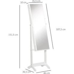 HOMCOM Armoire à Bijoux Avec Miroir à Pied Multi-rangement Inclinaison Réglable Serrure Dim. 46L X 36,5l X 151,5H Cm MDF Blanc -France HOMCOM Soldes 2022 47140759 3
