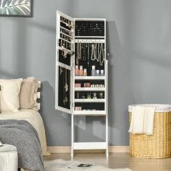 HOMCOM Armoire à Bijoux Avec Miroir à Pied Multi-rangement Inclinaison Réglable Serrure Dim. 46L X 36,5l X 151,5H Cm MDF Blanc -France HOMCOM Soldes 2022 47140759 4