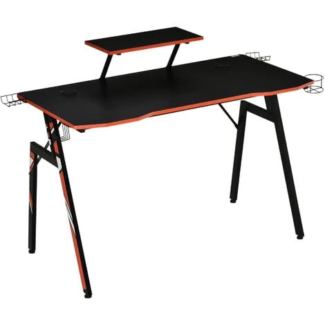 HOMCOM Bureau Gaming Bureau Gamer Bureau Informatique Bracket Casque Enceintes Porte-gobelet Grand Plateau MDF Texture Carbone + étagère écran Châssis Acier Rouge Noir 3 HOMCOM Bureau Gaming Bureau Gamer Bureau Informatique Bracket Casque Enceintes Porte-gobelet Grand Plateau MDF Texture Carbone + étagère écran Châssis Acier Rouge Noir