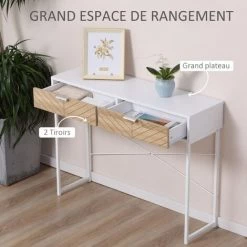 HOMCOM Table Console Industriel 2 Tiroirs Aspect Bois De Chêne Sculpté Motif à Chevrons Piètement Métal Blanc 10 HOMCOM Table Console Industriel 2 Tiroirs Aspect Bois De Chêne Sculpté Motif à Chevrons Piètement Métal Blanc -France HOMCOM Soldes 2022 47140797 4