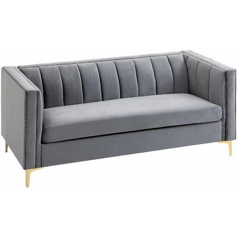 HOMCOM Canapé 3 Places Style Art Déco Piètement Acier Doré Revêtement Velours Gris 3 HOMCOM Canapé 3 Places Style Art Déco Piètement Acier Doré Revêtement Velours Gris