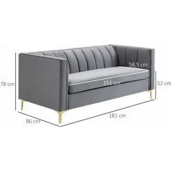 HOMCOM Canapé 3 Places Style Art Déco Piètement Acier Doré Revêtement Velours Gris 9 HOMCOM Canapé 3 Places Style Art Déco Piètement Acier Doré Revêtement Velours Gris -France HOMCOM Soldes 2022 47140812 3