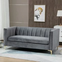 HOMCOM Canapé 3 Places Style Art Déco Piètement Acier Doré Revêtement Velours Gris 10 HOMCOM Canapé 3 Places Style Art Déco Piètement Acier Doré Revêtement Velours Gris -France HOMCOM Soldes 2022 47140812 4