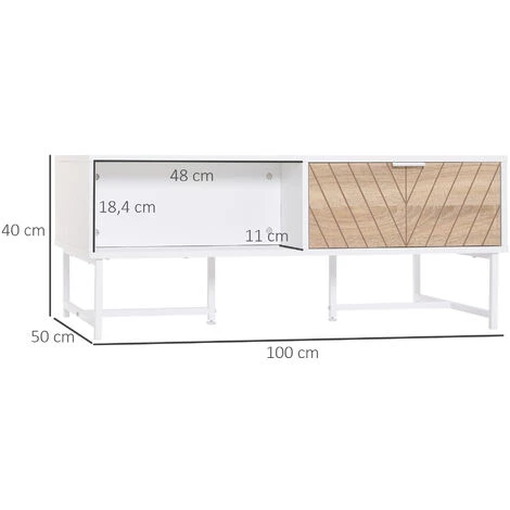 HOMCOM Table Basse Rectangulaire 2 Tiroirs Coulissants Façade Aspect Bois De Chêne Sculpté à Chevrons 2 Niches Piètement Métal Panneaux Blanc 5 HOMCOM Table Basse Rectangulaire 2 Tiroirs Coulissants Façade Aspect Bois De Chêne Sculpté à Chevrons 2 Niches Piètement Métal Panneaux Blanc – Image 3
