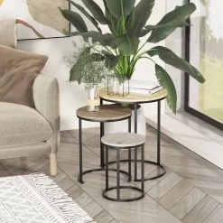 HOMCOM Lot De 3 Tables Basses Rondes Gigognes Encastrables Structure Acier Noir Plateaux MDF Aspect Bois Clair 10 HOMCOM Lot De 3 Tables Basses Rondes Gigognes Encastrables Structure Acier Noir Plateaux MDF Aspect Bois Clair -France HOMCOM Soldes 2022 47140833 4