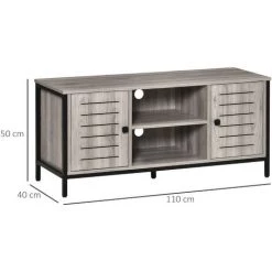 HOMCOM Meuble TV Banc TV Style Contemporain - 2 Niches, 2 Portes, Passe-câbles, Grand Plateau - Dim. 110L X 40l X 50H Cm - Structure Acier Noir Aspect Bois Gris 9 HOMCOM Meuble TV Banc TV Style Contemporain - 2 Niches, 2 Portes, Passe-câbles, Grand Plateau - Dim. 110L X 40l X 50H Cm - Structure Acier Noir Aspect Bois Gris -France HOMCOM Soldes 2022 47140846 3