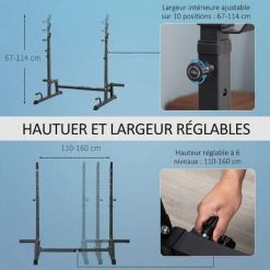 HOMCOM Gravity Squat Rack - Support Pour Haltères Longs - Hauteur Et Longueur Réglable - Charge Max. 150 Kg - Acier Renforcé Noir -France HOMCOM Soldes 2022 47140902 4
