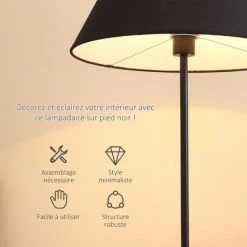 HOMCOM Lampadaire Sur Pied Circulaire H.1,48 M 40 W Max. Piètement Mât Métal Abat-jour Ø 45 Cm Polyester Coton Noir 10 HOMCOM Lampadaire Sur Pied Circulaire H.1,48 M 40 W Max. Piètement Mât Métal Abat-jour Ø 45 Cm Polyester Coton Noir -France HOMCOM Soldes 2022 47140918 4