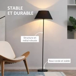 HOMCOM Lampadaire Sur Pied Circulaire H.1,48 M 40 W Max. Piètement Mât Métal Abat-jour Ø 45 Cm Polyester Coton Noir 11 HOMCOM Lampadaire Sur Pied Circulaire H.1,48 M 40 W Max. Piètement Mât Métal Abat-jour Ø 45 Cm Polyester Coton Noir -France HOMCOM Soldes 2022 47140918 5