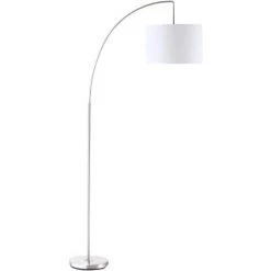 HOMCOM Lampadaire Arc - Lampadaire Arceau Courbé Design Contemporain - Pied Corps Métal Chromé, Abat-jour Polyester Coton Blanc