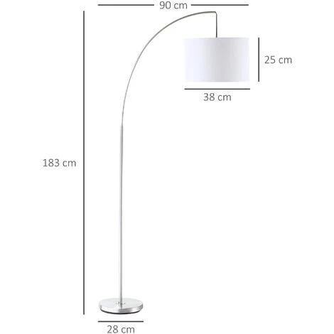 HOMCOM Lampadaire Arc - Lampadaire Arceau Courbé Design Contemporain - Pied Corps Métal Chromé, Abat-jour Polyester Coton Blanc 5 HOMCOM Lampadaire Arc - Lampadaire Arceau Courbé Design Contemporain - Pied Corps Métal Chromé, Abat-jour Polyester Coton Blanc – Image 3