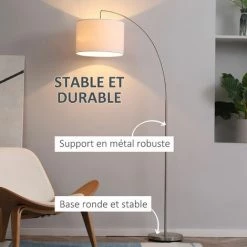 HOMCOM Lampadaire Arc - Lampadaire Arceau Courbé Design Contemporain - Pied Corps Métal Chromé, Abat-jour Polyester Coton Blanc 11 HOMCOM Lampadaire Arc - Lampadaire Arceau Courbé Design Contemporain - Pied Corps Métal Chromé, Abat-jour Polyester Coton Blanc -France HOMCOM Soldes 2022 47140936 5