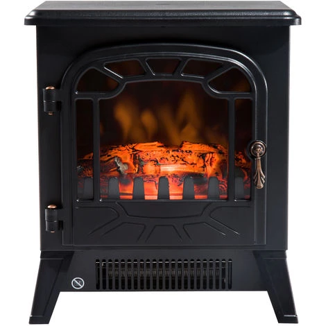 HOMCOM Cheminée électrique Radiateur Imitation Flamme Avec Luminosité Et Réglable 900 W / 1800 W Porte Métal Verre Trempé Noir - Noir 4 HOMCOM Cheminée électrique Radiateur Imitation Flamme Avec Luminosité Et Réglable 900 W / 1800 W Porte Métal Verre Trempé Noir - Noir – Image 2