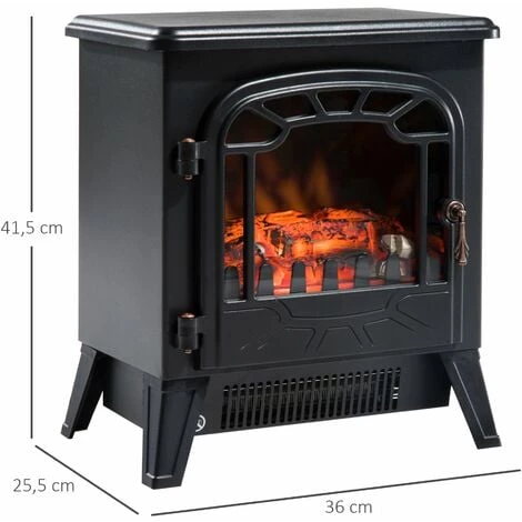 HOMCOM Cheminée électrique Radiateur Imitation Flamme Avec Luminosité Et Réglable 900 W / 1800 W Porte Métal Verre Trempé Noir - Noir 5 HOMCOM Cheminée électrique Radiateur Imitation Flamme Avec Luminosité Et Réglable 900 W / 1800 W Porte Métal Verre Trempé Noir - Noir – Image 3