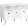 HOMCOM Meuble De Rangement Pour Enfant - Commode Scandinave - 3 Tiroirs, 3 Niches - Dim. 100L X 39l X 69H Cm - Piètement Bois De Pin - Panneaux Motif étoile Triangle Blanc Lavande Clair -France HOMCOM Soldes 2022 47488921 1