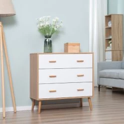 HOMCOM Commode Design Scandinave Sur Pieds 3 Tiroirs Coulissants Pieds Effilés Inclinés Panneaux Particules Blanc Aspect Bois Clair - Beige 8 HOMCOM Commode Design Scandinave Sur Pieds 3 Tiroirs Coulissants Pieds Effilés Inclinés Panneaux Particules Blanc Aspect Bois Clair - Beige -France HOMCOM Soldes 2022 47488924 2