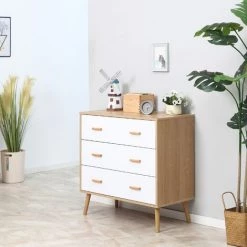HOMCOM Commode Design Scandinave Sur Pieds 3 Tiroirs Coulissants Pieds Effilés Inclinés Panneaux Particules Blanc Aspect Bois Clair - Beige 10 HOMCOM Commode Design Scandinave Sur Pieds 3 Tiroirs Coulissants Pieds Effilés Inclinés Panneaux Particules Blanc Aspect Bois Clair - Beige -France HOMCOM Soldes 2022 47488924 4