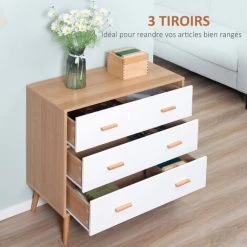 HOMCOM Commode Design Scandinave Sur Pieds 3 Tiroirs Coulissants Pieds Effilés Inclinés Panneaux Particules Blanc Aspect Bois Clair - Beige 11 HOMCOM Commode Design Scandinave Sur Pieds 3 Tiroirs Coulissants Pieds Effilés Inclinés Panneaux Particules Blanc Aspect Bois Clair - Beige -France HOMCOM Soldes 2022 47488924 5
