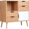 HOMCOM Commode Design Scandinave Sur Pieds 4 Tiroirs Coulissants Niche Placard Pieds Effilés Inclinés Panneaux Particules Blanc Aspect Bois Clair - Beige -France HOMCOM Soldes 2022 47488928 1