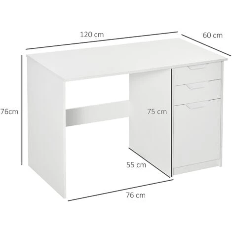 HOMCOM Bureau Informatique Multimédia 2 Tiroirs Couliisants Placard Blanc Laqué - Blanc 5 HOMCOM Bureau Informatique Multimédia 2 Tiroirs Couliisants Placard Blanc Laqué - Blanc – Image 3