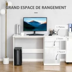 HOMCOM Bureau Informatique Multimédia 2 Tiroirs Couliisants Placard Blanc Laqué - Blanc 11 HOMCOM Bureau Informatique Multimédia 2 Tiroirs Couliisants Placard Blanc Laqué - Blanc -France HOMCOM Soldes 2022 47488943 5