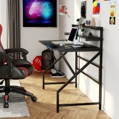 HOMCOM Bureau Gaming Bureau Gamer Bureau Informatique Grand Plateau Panneaux Particules Texture Carbone étagère écran Et Décoration Châssis Métal Noir - Noir 8 HOMCOM Bureau Gaming Bureau Gamer Bureau Informatique Grand Plateau Panneaux Particules Texture Carbone étagère écran Et Décoration Châssis Métal Noir - Noir -France HOMCOM Soldes 2022 47488947 2