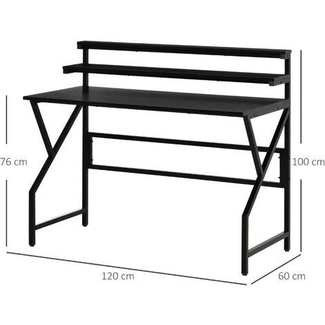 HOMCOM Bureau Gaming Bureau Gamer Bureau Informatique Grand Plateau Panneaux Particules Texture Carbone étagère écran Et Décoration Châssis Métal Noir - Noir 5 HOMCOM Bureau Gaming Bureau Gamer Bureau Informatique Grand Plateau Panneaux Particules Texture Carbone étagère écran Et Décoration Châssis Métal Noir - Noir – Image 3