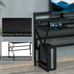 HOMCOM Bureau Gaming Bureau Gamer Bureau Informatique Grand Plateau Panneaux Particules Texture Carbone étagère écran Et Décoration Châssis Métal Noir - Noir 11 HOMCOM Bureau Gaming Bureau Gamer Bureau Informatique Grand Plateau Panneaux Particules Texture Carbone étagère écran Et Décoration Châssis Métal Noir - Noir -France HOMCOM Soldes 2022 47488947 5