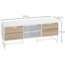 HOMCOM Meuble TV Banc TV Style Graphique - 4 Tiroirs, 2 Niches, 2 Passe-fils - Piètement Métal Panneaux Particules Aspect Bois De Chêne Sculpté à Chevrons Blanc - Blanc 9 HOMCOM Meuble TV Banc TV Style Graphique - 4 Tiroirs, 2 Niches, 2 Passe-fils - Piètement Métal Panneaux Particules Aspect Bois De Chêne Sculpté à Chevrons Blanc - Blanc -France HOMCOM Soldes 2022 47488960 3