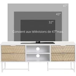 HOMCOM Meuble TV Banc TV Style Graphique - 4 Tiroirs, 2 Niches, 2 Passe-fils - Piètement Métal Panneaux Particules Aspect Bois De Chêne Sculpté à Chevrons Blanc - Blanc 11 HOMCOM Meuble TV Banc TV Style Graphique - 4 Tiroirs, 2 Niches, 2 Passe-fils - Piètement Métal Panneaux Particules Aspect Bois De Chêne Sculpté à Chevrons Blanc - Blanc -France HOMCOM Soldes 2022 47488960 5