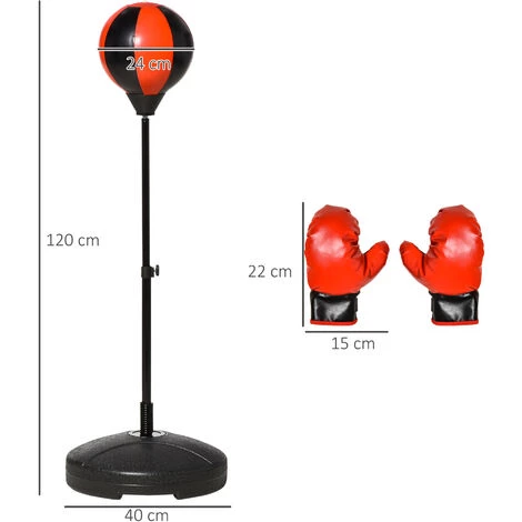 HOMCOM Punching Ball Sur Pied Pour Enfant Hauteur Réglable 90-120 Cm Base De Lestage Paire Gants Et Pompe Inclus Rouge Noir 5 HOMCOM Punching Ball Sur Pied Pour Enfant Hauteur Réglable 90-120 Cm Base De Lestage Paire Gants Et Pompe Inclus Rouge Noir – Image 3