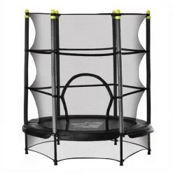 HOMCOM Trampoline Enfant Ø 1,40 × 1,60H M Filet De Sécurité Porte Zipée Couvre-ressorts 6 Poteaux Rembourrés Inclus Noir - Noir