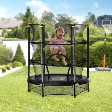 HOMCOM Trampoline Enfant Ø 1,40 × 1,60H M Filet De Sécurité Porte Zipée Couvre-ressorts 6 Poteaux Rembourrés Inclus Noir - Noir 4 HOMCOM Trampoline Enfant Ø 1,40 × 1,60H M Filet De Sécurité Porte Zipée Couvre-ressorts 6 Poteaux Rembourrés Inclus Noir - Noir – Image 2