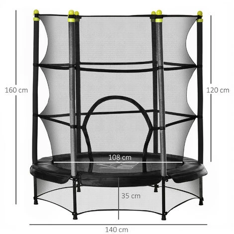 HOMCOM Trampoline Enfant Ø 1,40 × 1,60H M Filet De Sécurité Porte Zipée Couvre-ressorts 6 Poteaux Rembourrés Inclus Noir - Noir 5 HOMCOM Trampoline Enfant Ø 1,40 × 1,60H M Filet De Sécurité Porte Zipée Couvre-ressorts 6 Poteaux Rembourrés Inclus Noir - Noir – Image 3