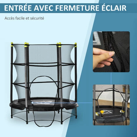 HOMCOM Trampoline Enfant Ø 1,40 × 1,60H M Filet De Sécurité Porte Zipée Couvre-ressorts 6 Poteaux Rembourrés Inclus Noir - Noir 6 HOMCOM Trampoline Enfant Ø 1,40 × 1,60H M Filet De Sécurité Porte Zipée Couvre-ressorts 6 Poteaux Rembourrés Inclus Noir - Noir – Image 4
