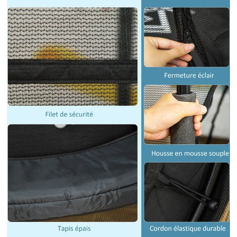 HOMCOM Trampoline Enfant Ø 1,40 × 1,60H M Filet De Sécurité Porte Zipée Couvre-ressorts 6 Poteaux Rembourrés Inclus Noir - Noir 7 HOMCOM Trampoline Enfant Ø 1,40 × 1,60H M Filet De Sécurité Porte Zipée Couvre-ressorts 6 Poteaux Rembourrés Inclus Noir - Noir – Image 5