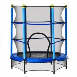 HOMCOM Trampoline Enfant Ø 1,40 × 1,60H M Filet De Sécurité Porte Zipée Couvre-ressorts 6 Poteaux Rembourrés Inclus Bleu - Bleu