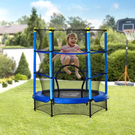 HOMCOM Trampoline Enfant Ø 1,40 × 1,60H M Filet De Sécurité Porte Zipée Couvre-ressorts 6 Poteaux Rembourrés Inclus Bleu - Bleu 4 HOMCOM Trampoline Enfant Ø 1,40 × 1,60H M Filet De Sécurité Porte Zipée Couvre-ressorts 6 Poteaux Rembourrés Inclus Bleu - Bleu – Image 2