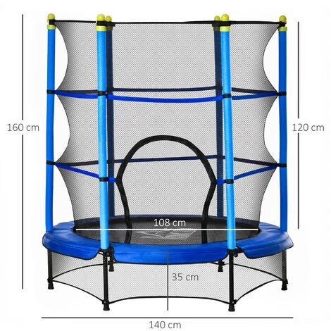 HOMCOM Trampoline Enfant Ø 1,40 × 1,60H M Filet De Sécurité Porte Zipée Couvre-ressorts 6 Poteaux Rembourrés Inclus Bleu - Bleu 5 HOMCOM Trampoline Enfant Ø 1,40 × 1,60H M Filet De Sécurité Porte Zipée Couvre-ressorts 6 Poteaux Rembourrés Inclus Bleu - Bleu – Image 3