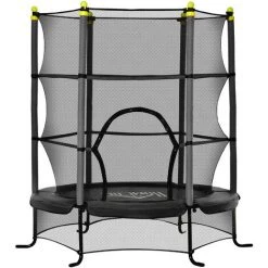 HOMCOM Trampoline Enfant Ø 1,63 × 1,63H M Filet De Sécurité Porte Zipée Couvre-ressorts 6 Poteaux Rembourrés Inclus Noir - Noir