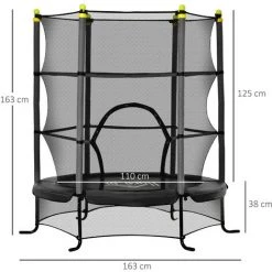 HOMCOM Trampoline Enfant Ø 1,63 × 1,63H M Filet De Sécurité Porte Zipée Couvre-ressorts 6 Poteaux Rembourrés Inclus Noir - Noir -France HOMCOM Soldes 2022 48139718 3