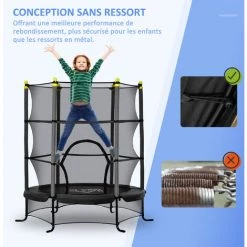 HOMCOM Trampoline Enfant Ø 1,63 × 1,63H M Filet De Sécurité Porte Zipée Couvre-ressorts 6 Poteaux Rembourrés Inclus Noir - Noir -France HOMCOM Soldes 2022 48139718 4