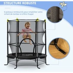 HOMCOM Trampoline Enfant Ø 1,63 × 1,63H M Filet De Sécurité Porte Zipée Couvre-ressorts 6 Poteaux Rembourrés Inclus Noir - Noir -France HOMCOM Soldes 2022 48139718 5