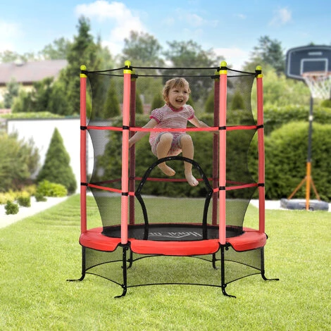 HOMCOM Trampoline Enfant Ø 1,63 × 1,63H M Filet De Sécurité Porte Zipée Couvre-ressorts 6 Poteaux Rembourrés Inclus Rouge - Rouge 4 HOMCOM Trampoline Enfant Ø 1,63 × 1,63H M Filet De Sécurité Porte Zipée Couvre-ressorts 6 Poteaux Rembourrés Inclus Rouge - Rouge – Image 2