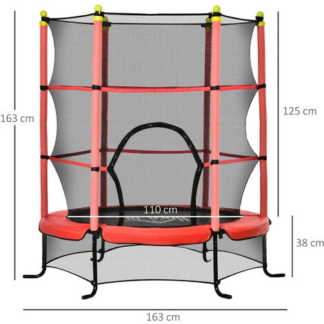 HOMCOM Trampoline Enfant Ø 1,63 × 1,63H M Filet De Sécurité Porte Zipée Couvre-ressorts 6 Poteaux Rembourrés Inclus Rouge - Rouge 5 HOMCOM Trampoline Enfant Ø 1,63 × 1,63H M Filet De Sécurité Porte Zipée Couvre-ressorts 6 Poteaux Rembourrés Inclus Rouge - Rouge – Image 3