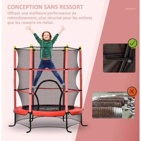 HOMCOM Trampoline Enfant Ø 1,63 × 1,63H M Filet De Sécurité Porte Zipée Couvre-ressorts 6 Poteaux Rembourrés Inclus Rouge - Rouge 6 HOMCOM Trampoline Enfant Ø 1,63 × 1,63H M Filet De Sécurité Porte Zipée Couvre-ressorts 6 Poteaux Rembourrés Inclus Rouge - Rouge – Image 4