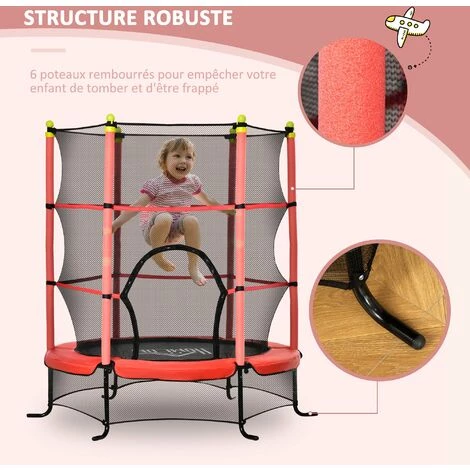 HOMCOM Trampoline Enfant Ø 1,63 × 1,63H M Filet De Sécurité Porte Zipée Couvre-ressorts 6 Poteaux Rembourrés Inclus Rouge - Rouge 7 HOMCOM Trampoline Enfant Ø 1,63 × 1,63H M Filet De Sécurité Porte Zipée Couvre-ressorts 6 Poteaux Rembourrés Inclus Rouge - Rouge – Image 5
